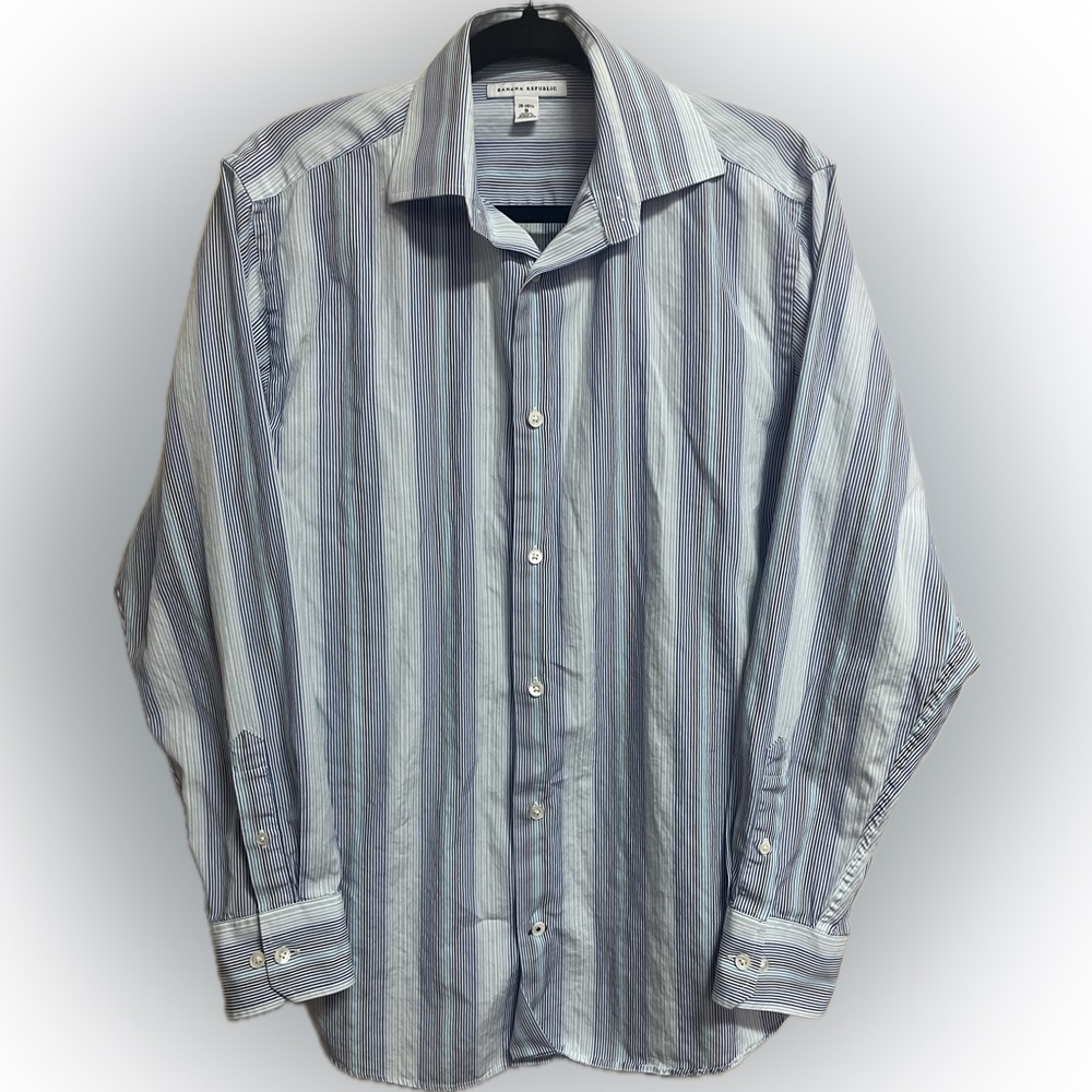 Banana Republic Men’s BU LS Stripe Blue White Dress Shirt Size Small 14-14 1/2